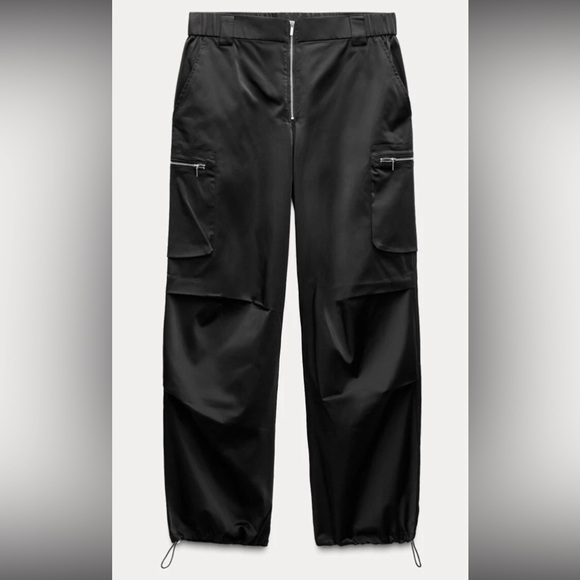 Zara Women's Black Cargo Pants Sz small drawstring street wear trendy popular - Picture 1 of 6